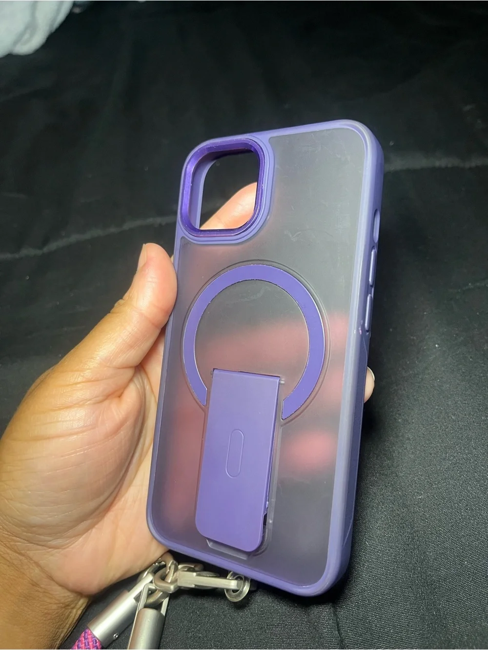 Purple Clear Protective Phone 13 Case with Built-in Ring Stand
